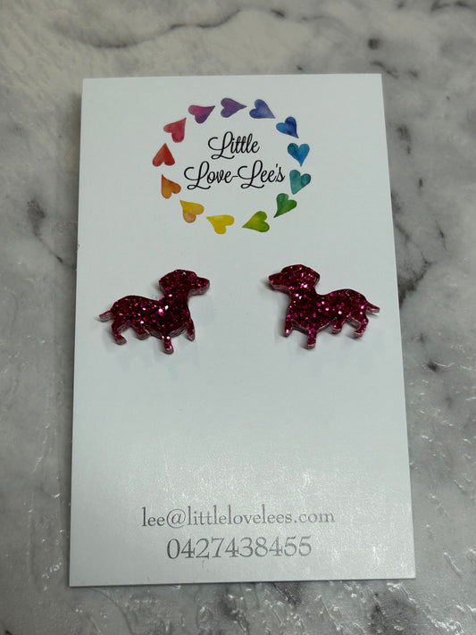 Pink Dachshund Earrings