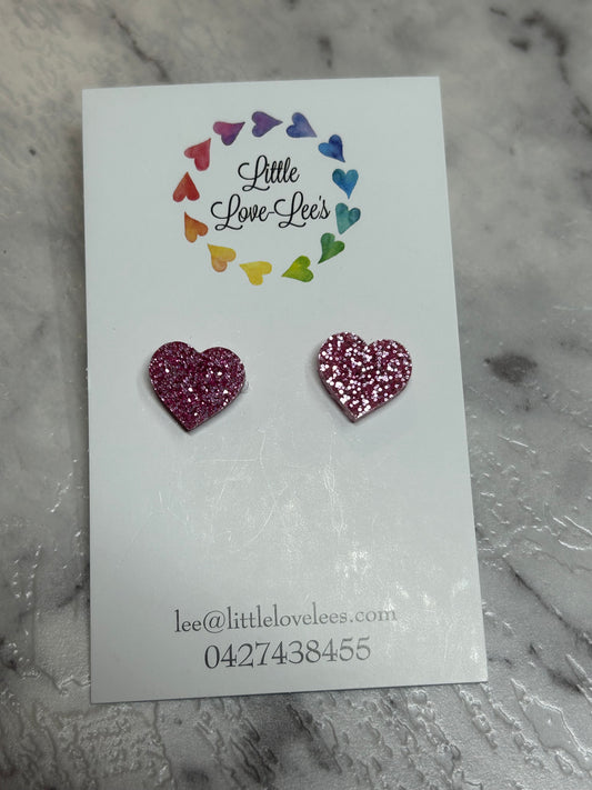 Pink Glitter Heart Earrings