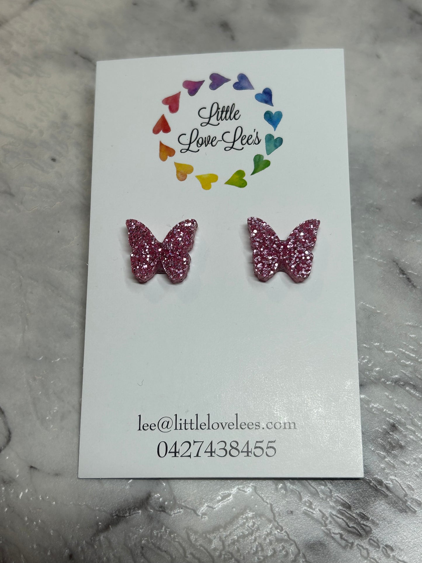 Pink Glitter Butterfly Earrings