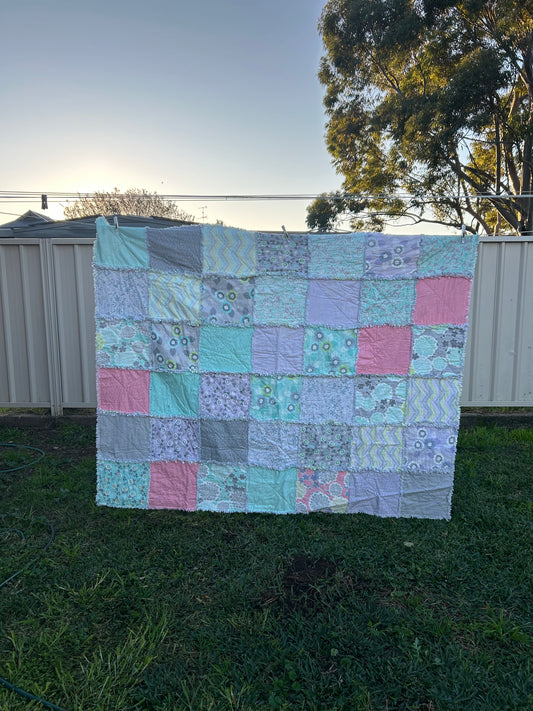Lavender, Green and Grey Shaggy Quilt