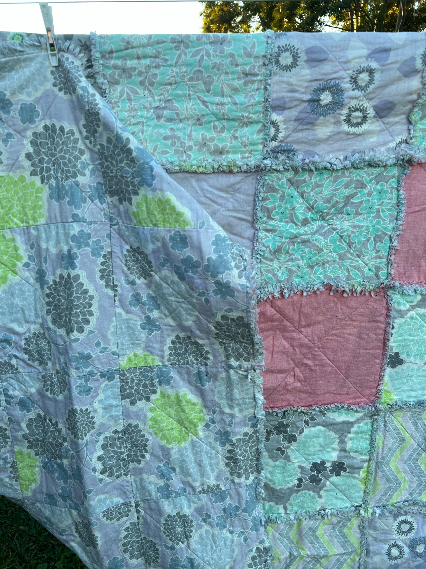Lavender, Green and Grey Shaggy Quilt