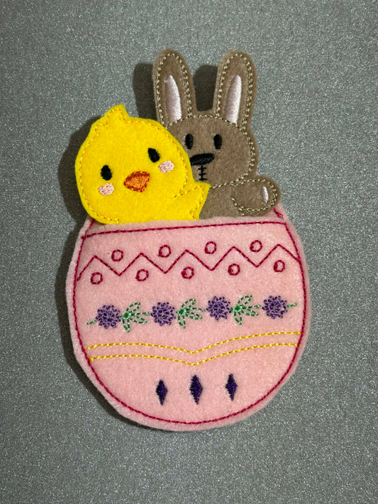 Bunny, Chick and Light Pink Easter Egg Finger Puppets