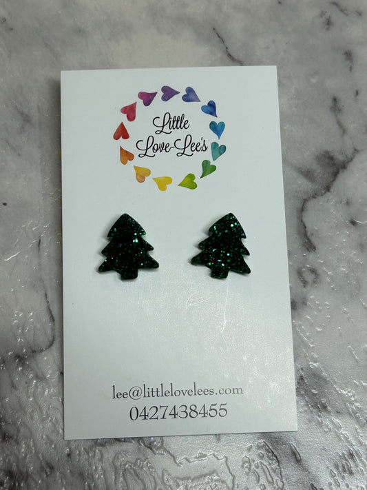 Green Christmas Tree Earrings