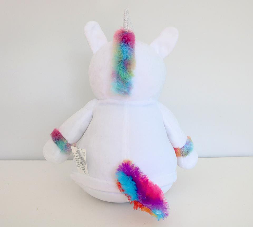 White Unicorn with Rainbow trim Embroidered Toy