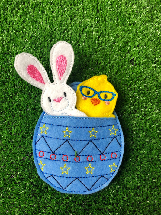 Bunny, Chick and Blue Easter Egg Finger Puppets