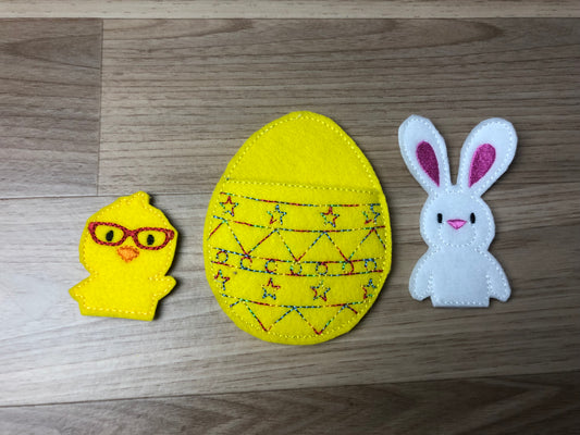 Bunny, Chick and Yellow Easter Egg Finger Puppets