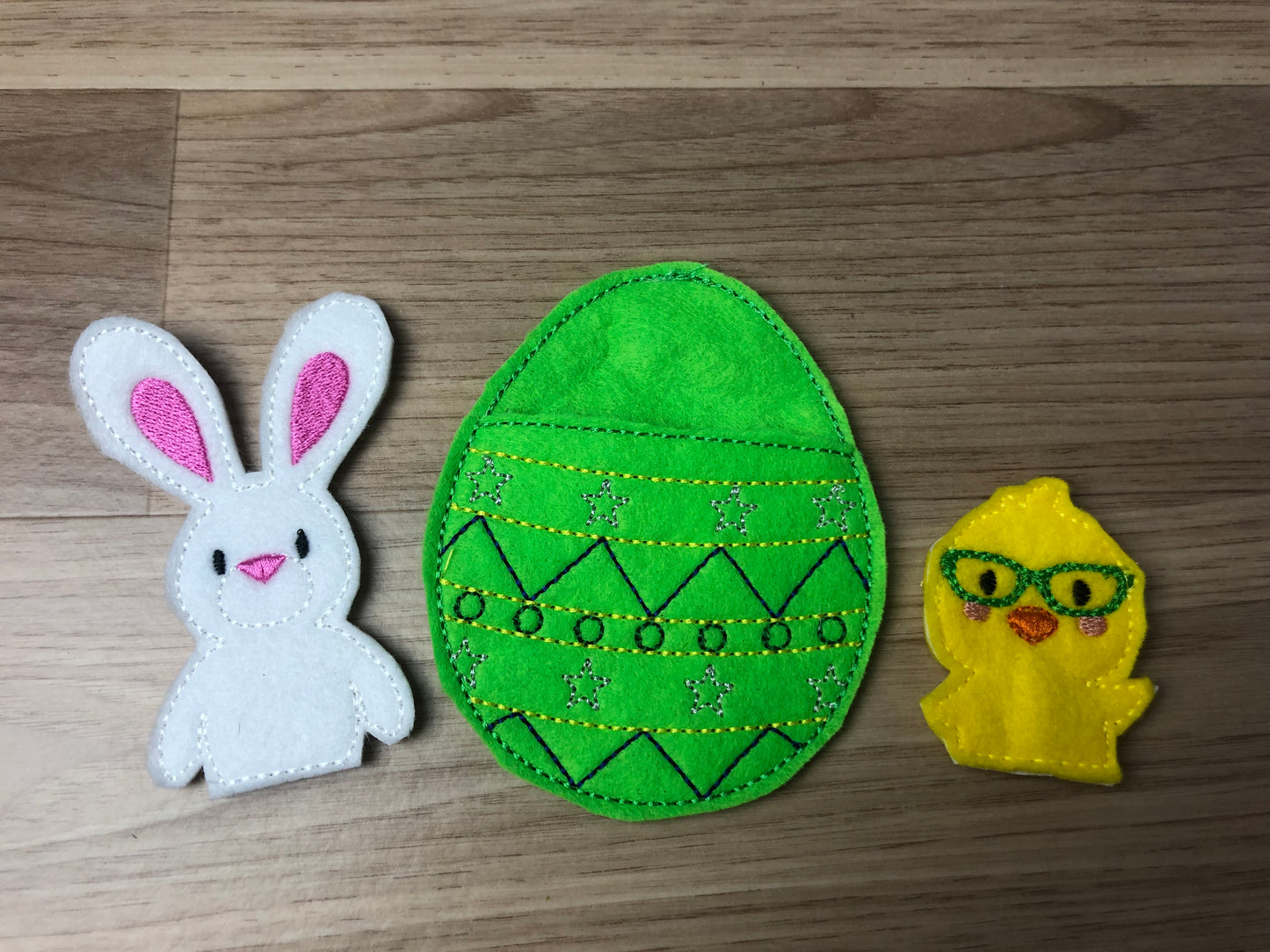 Bunny, Chick and Green Easter Egg Finger Puppets