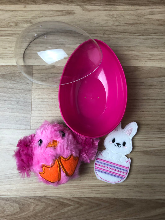 Pink Chick Soft Toy and Bunny Finger Puppet in Egg