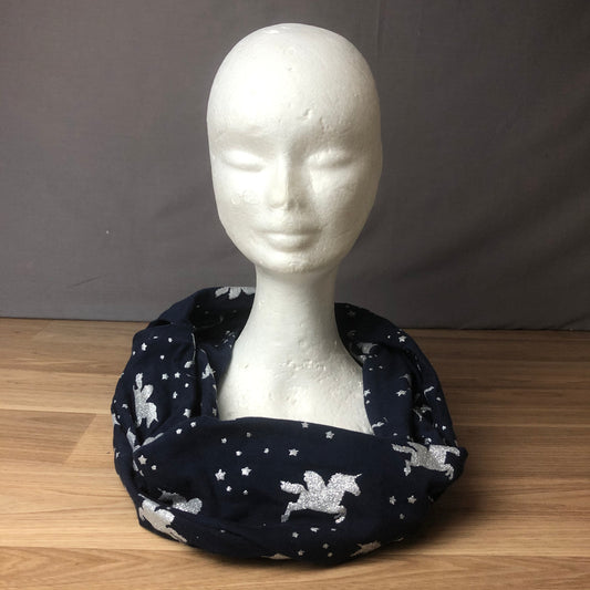 Infinity Scarf - Navy with silver Unicorns