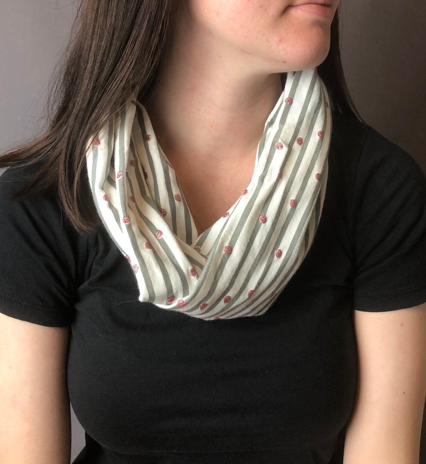 Infinity Scarf - Grey and White stripe