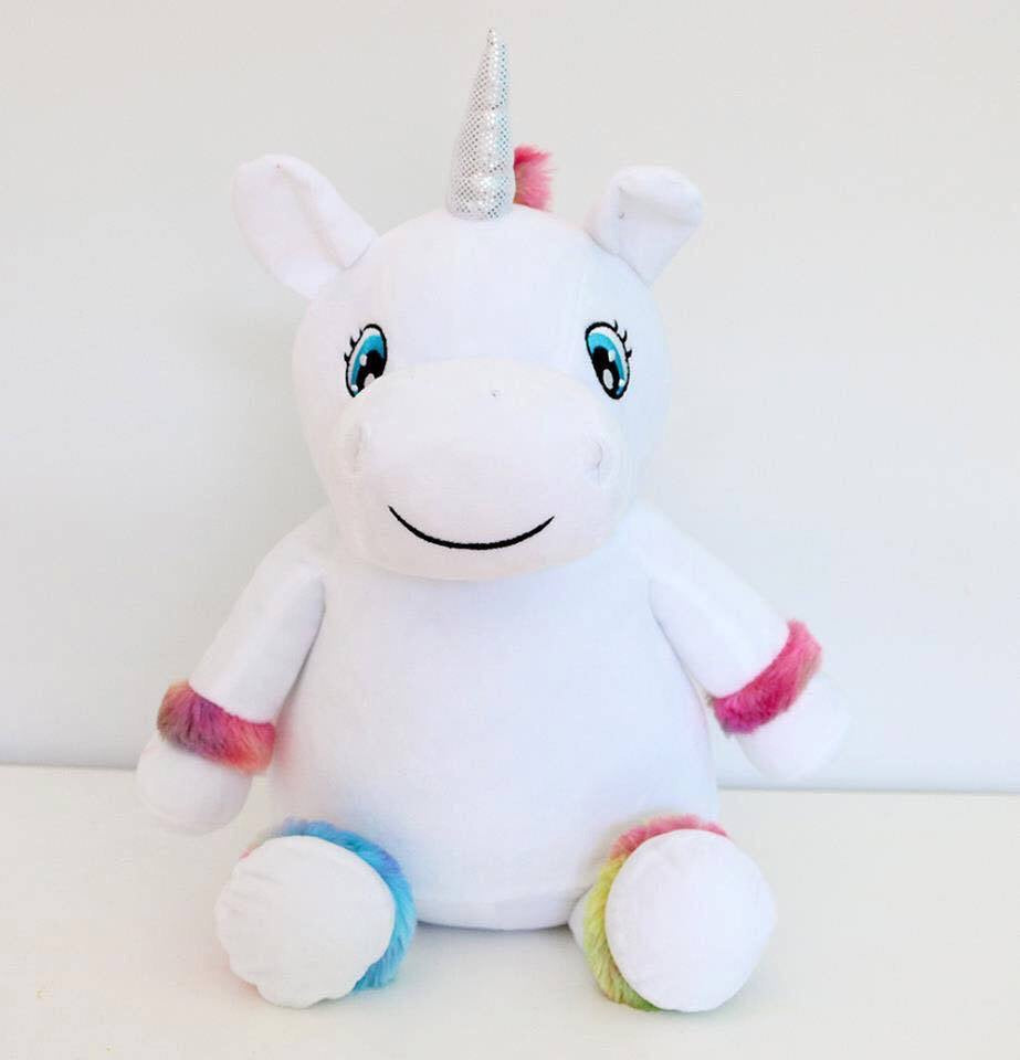 White Unicorn with Rainbow trim Embroidered Toy